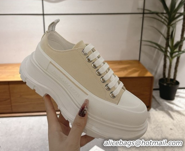 Stylish Alexander McQueen Tread Slick Canvas Lace Up Sneakers 5cm Beige 1208001 2026
