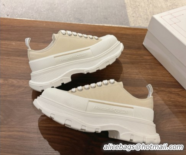 Stylish Alexander McQueen Tread Slick Canvas Lace Up Sneakers 5cm Beige 1208001 2026