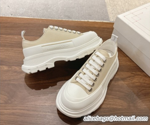Stylish Alexander McQueen Tread Slick Canvas Lace Up Sneakers 5cm Beige 1208001 2026