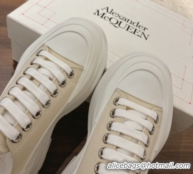Stylish Alexander McQueen Tread Slick Canvas Lace Up Sneakers 5cm Beige 1208001 2026