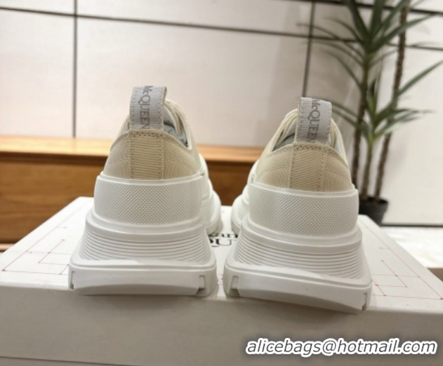 Stylish Alexander McQueen Tread Slick Canvas Lace Up Sneakers 5cm Beige 1208001 2026