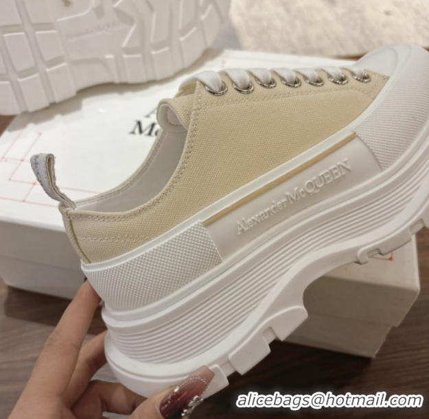 Stylish Alexander McQueen Tread Slick Canvas Lace Up Sneakers 5cm Beige 1208001 2026