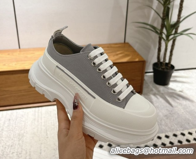 Low Cost Alexander McQueen Tread Slick Canvas Lace Up Sneakers 5cm Grey 208005 2026