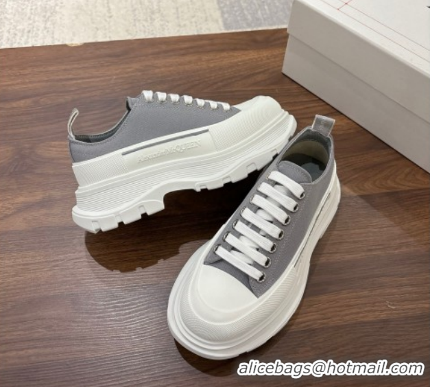 Low Cost Alexander McQueen Tread Slick Canvas Lace Up Sneakers 5cm Grey 208005 2026