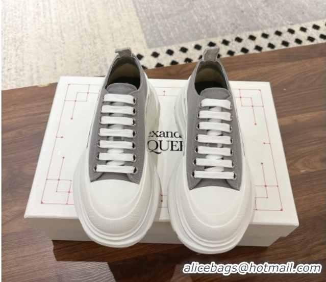 Low Cost Alexander McQueen Tread Slick Canvas Lace Up Sneakers 5cm Grey 208005 2026