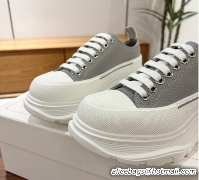 Low Cost Alexander McQueen Tread Slick Canvas Lace Up Sneakers 5cm Grey 208005 2026