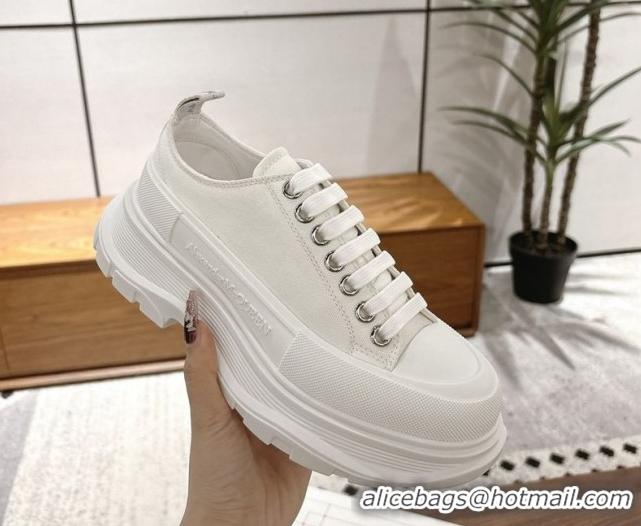 Classic Hot Alexander McQueen Tread Slick Canvas Lace Up Sneakers 5cm 208005 White 2026