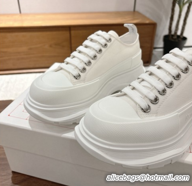 Classic Hot Alexander McQueen Tread Slick Canvas Lace Up Sneakers 5cm 208005 White 2026
