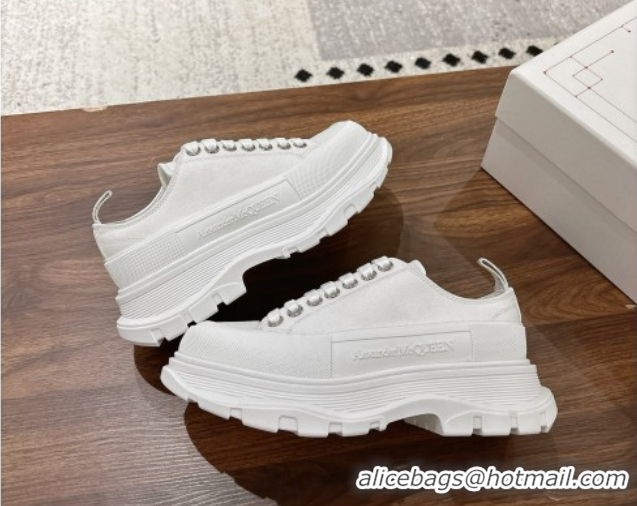 Classic Hot Alexander McQueen Tread Slick Canvas Lace Up Sneakers 5cm 208005 White 2026