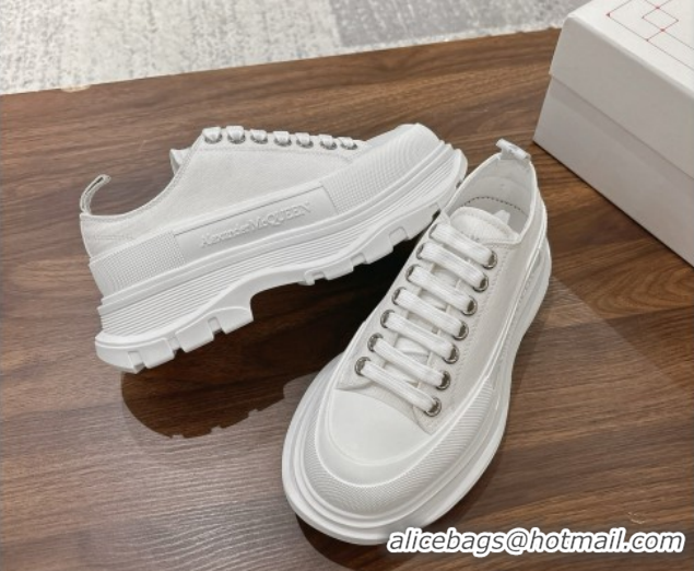Classic Hot Alexander McQueen Tread Slick Canvas Lace Up Sneakers 5cm 208005 White 2026