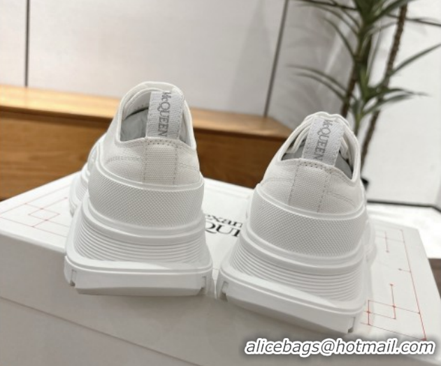 Classic Hot Alexander McQueen Tread Slick Canvas Lace Up Sneakers 5cm 208005 White 2026