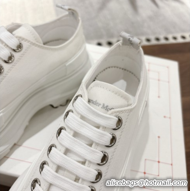 Classic Hot Alexander McQueen Tread Slick Canvas Lace Up Sneakers 5cm 208005 White 2026