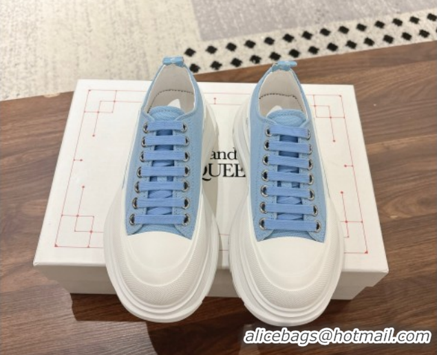 Discount Alexander McQueen Tread Slick Canvas Lace Up Sneakers 5cm 208005 Blue 2026