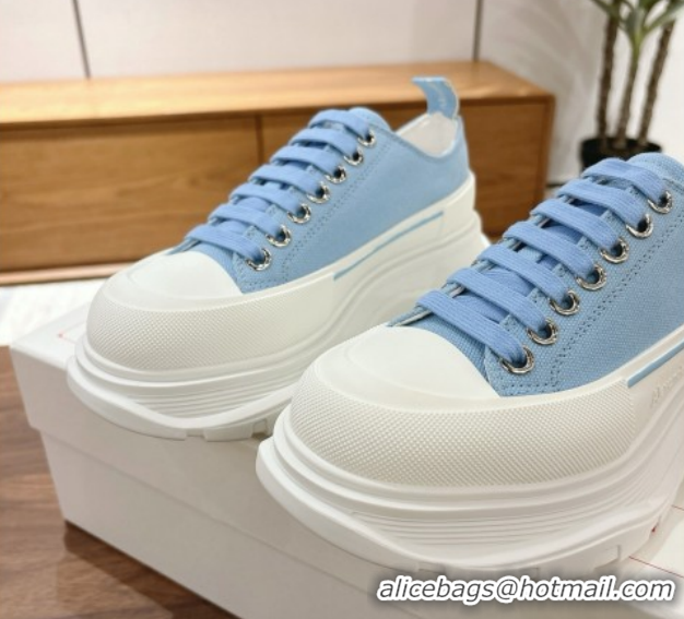 Discount Alexander McQueen Tread Slick Canvas Lace Up Sneakers 5cm 208005 Blue 2026