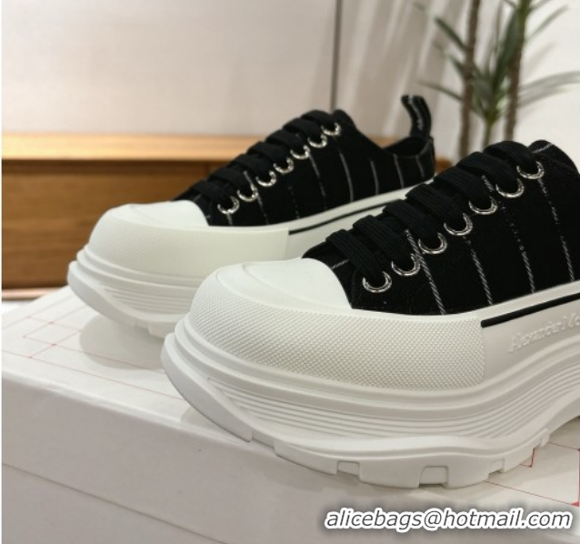 Sophisticated Alexander McQueen Tread Slick Canvas Lace Up Sneakers 5cm 208005 Black 2026