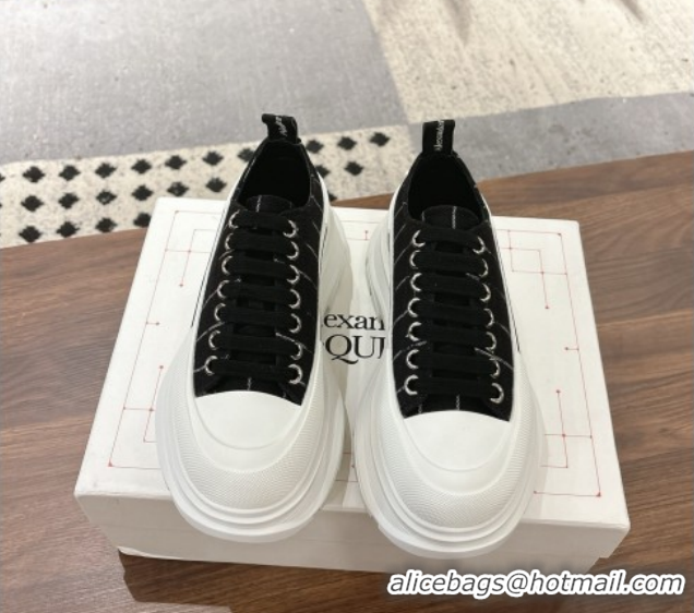 Sophisticated Alexander McQueen Tread Slick Canvas Lace Up Sneakers 5cm 208005 Black 2026