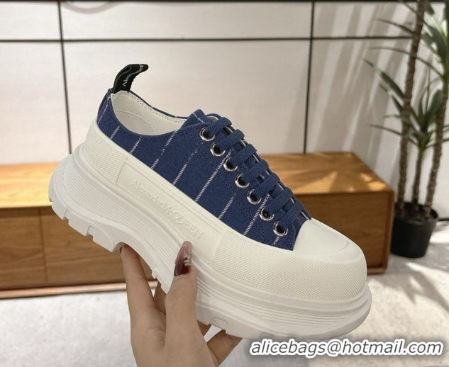 Lower Price Alexander McQueen Tread Slick Canvas Lace Up Sneakers 5cm 208005 Blue 2026