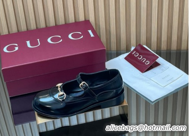 Best Price Gucci Shiny Calf Leather Mary Janes Pumps 3.5cm with Horsebit 847769 Black 2026
