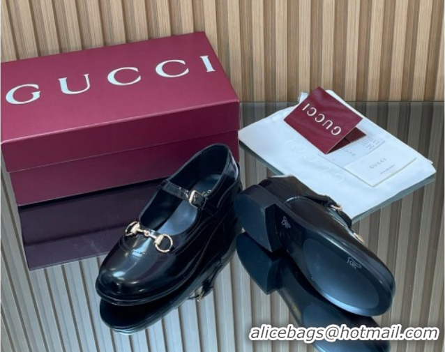 Best Price Gucci Shiny Calf Leather Mary Janes Pumps 3.5cm with Horsebit 847769 Black 2026