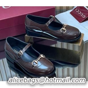 Purchase Gucci Shiny Calf Leather Mary Janes Pumps 3.5cm with Horsebit 847769 Dark Brown 2026
