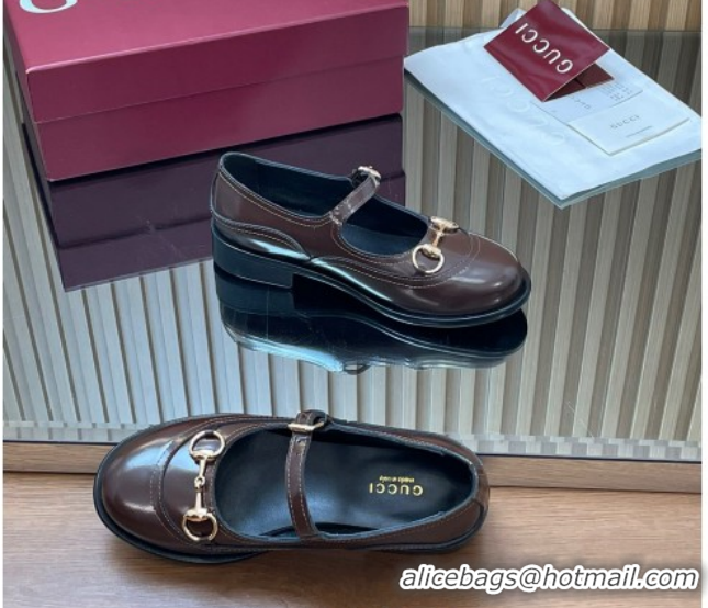 Purchase Gucci Shiny Calf Leather Mary Janes Pumps 3.5cm with Horsebit 847769 Dark Brown 2026