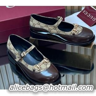 Buy Luxury Gucci Shiny Leather and GG Canvas Mary Janes Pumps 3.5cm with Horsebit 847769 Brown/Beige 2026