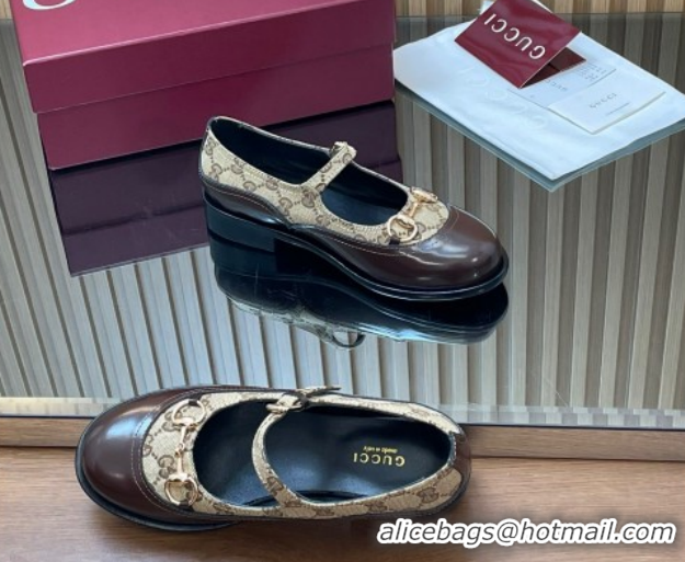Buy Luxury Gucci Shiny Leather and GG Canvas Mary Janes Pumps 3.5cm with Horsebit 847769 Brown/Beige 2026