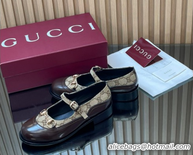 Buy Luxury Gucci Shiny Leather and GG Canvas Mary Janes Pumps 3.5cm with Horsebit 847769 Brown/Beige 2026