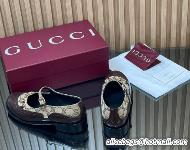 Buy Luxury Gucci Shiny Leather and GG Canvas Mary Janes Pumps 3.5cm with Horsebit 847769 Brown/Beige 2026