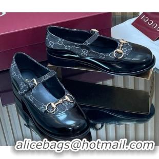 Good Quality Gucci Shiny Leather and GG Canvas Mary Janes Pumps 3.5cm with Horsebit 847769 Blue/Black 2026