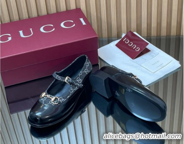 Good Quality Gucci Shiny Leather and GG Canvas Mary Janes Pumps 3.5cm with Horsebit 847769 Blue/Black 2026