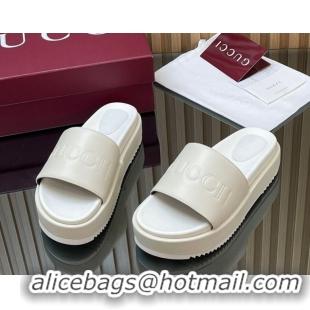 Shop Cheap Gucci Leather Platform Slides Sandal 5.5cm with Logo Signature GG121701 White 2026
