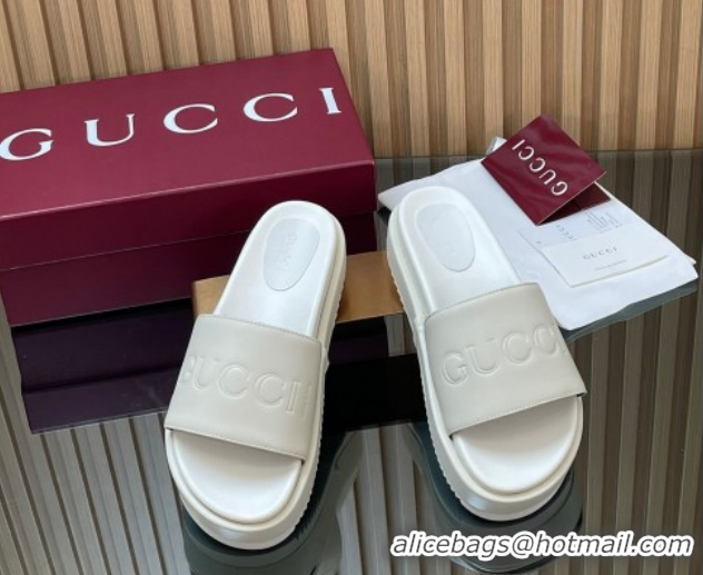 Shop Cheap Gucci Leather Platform Slides Sandal 5.5cm with Logo Signature GG121701 White 2026