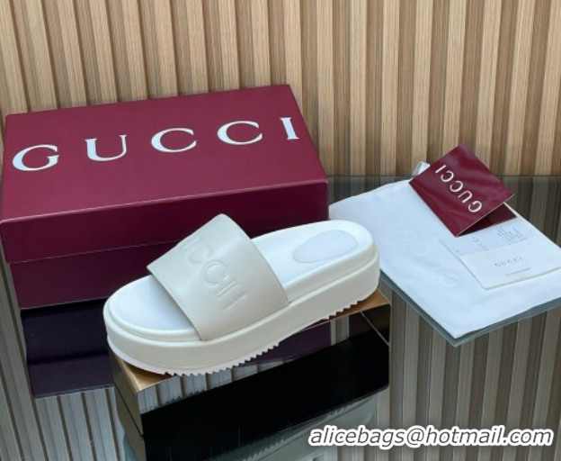 Shop Cheap Gucci Leather Platform Slides Sandal 5.5cm with Logo Signature GG121701 White 2026