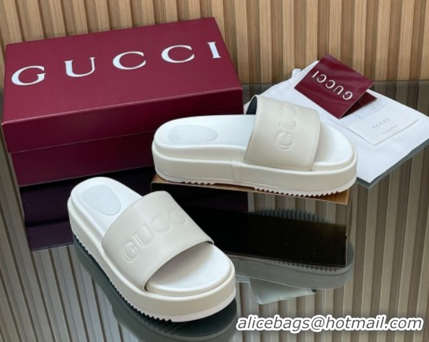 Shop Cheap Gucci Leather Platform Slides Sandal 5.5cm with Logo Signature GG121701 White 2026