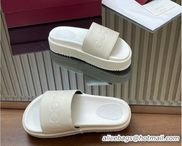 Shop Cheap Gucci Leather Platform Slides Sandal 5.5cm with Logo Signature GG121701 White 2026