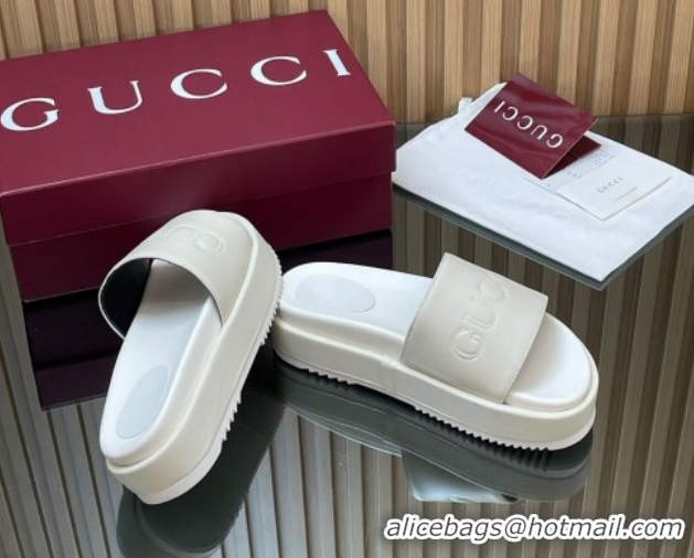Shop Cheap Gucci Leather Platform Slides Sandal 5.5cm with Logo Signature GG121701 White 2026