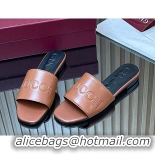 Buy Discount Gucci Leather Flat Slides Sandal with Logo Signature GG121701 Brown 2026
