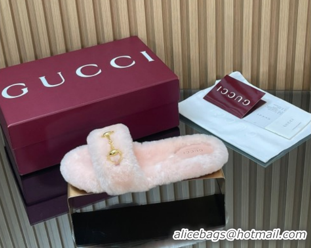 Shop Duplicate Gucci Merino Wool Flat Slides Sandal with Horsebit 852385 Light Pink 2026