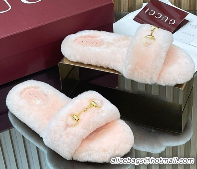 Shop Duplicate Gucci Merino Wool Flat Slides Sandal with Horsebit 852385 Light Pink 2026