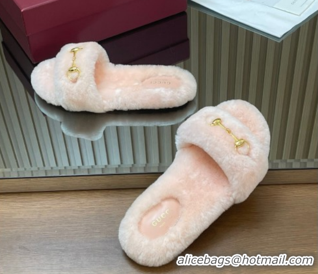 Shop Duplicate Gucci Merino Wool Flat Slides Sandal with Horsebit 852385 Light Pink 2026