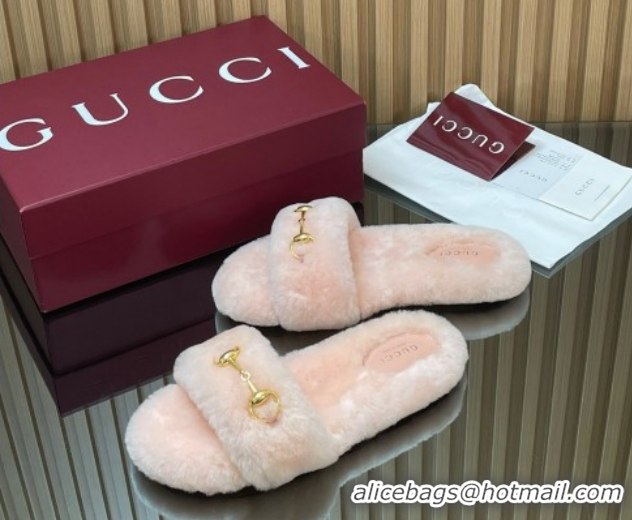 Shop Duplicate Gucci Merino Wool Flat Slides Sandal with Horsebit 852385 Light Pink 2026