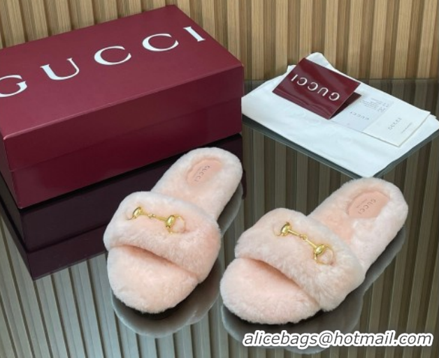 Shop Duplicate Gucci Merino Wool Flat Slides Sandal with Horsebit 852385 Light Pink 2026