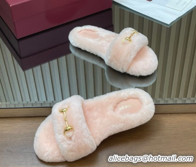 Shop Duplicate Gucci Merino Wool Flat Slides Sandal with Horsebit 852385 Light Pink 2026