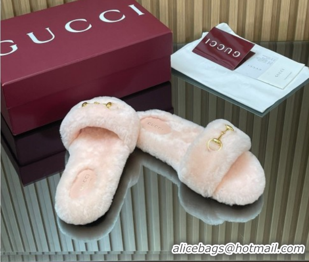 Shop Duplicate Gucci Merino Wool Flat Slides Sandal with Horsebit 852385 Light Pink 2026