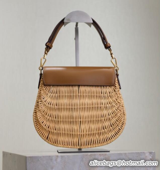 Promotional Saint Laurent Voltaire Bag in Rattan & Calf Leather 753824 Brown 2026