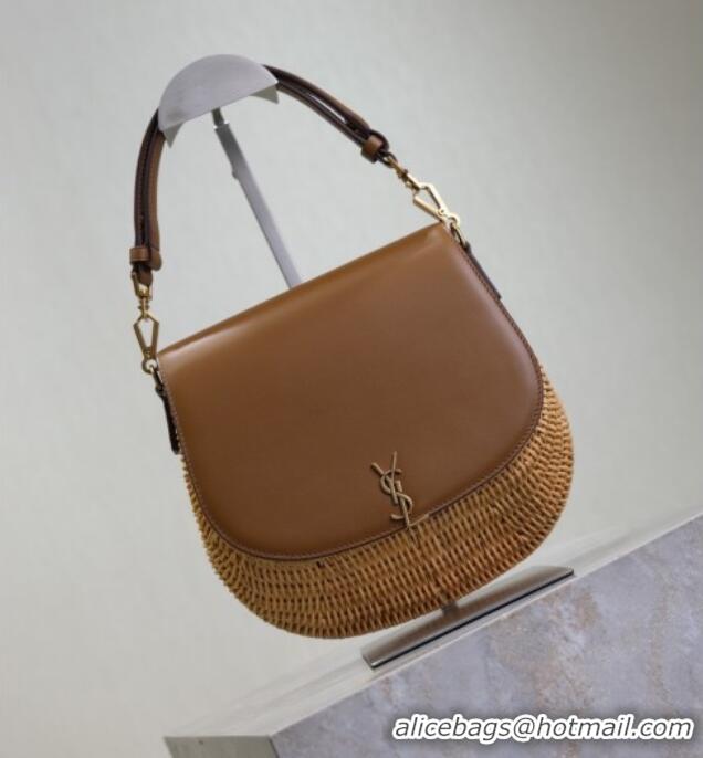 Promotional Saint Laurent Voltaire Bag in Rattan & Calf Leather 753824 Brown 2026