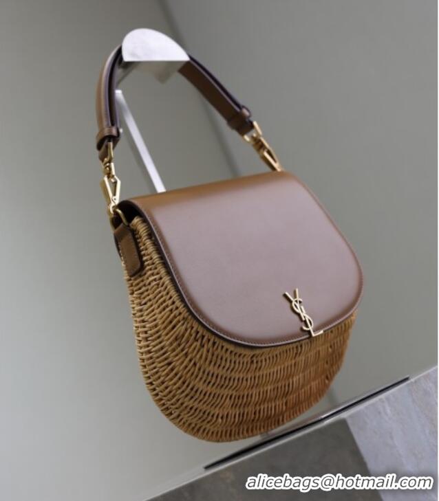 Promotional Saint Laurent Voltaire Bag in Rattan & Calf Leather 753824 Brown 2026