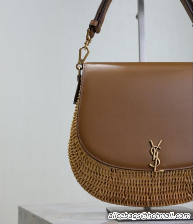 Promotional Saint Laurent Voltaire Bag in Rattan & Calf Leather 753824 Brown 2026