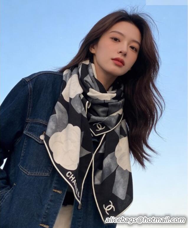 Top Quality Chanel Camellia Cashmere & Silk Square Scarf CH011603 Black 2026